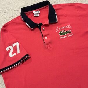 Lacoste Men's‎ 6 (XL) Coral Polo Shirt Crocodile Logo Number 27 Big Croc
